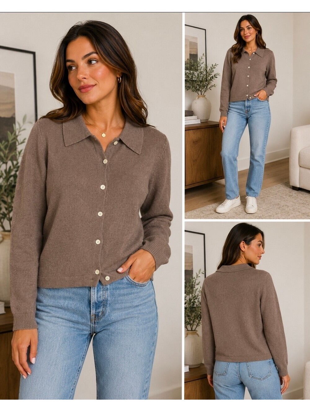 Vintage Express Tricot Brown Button Front Knit Cardigan Sweater Women's L